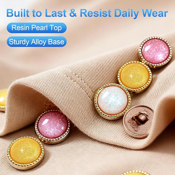 12.5mm 100Pcs Metal Shank Pearl Buttons, Resin Top with Alloy Base Sewing Buttons, Vintage Colored Half Round Decorative Craft Buttons for Clothes, Bags, DIY Projects