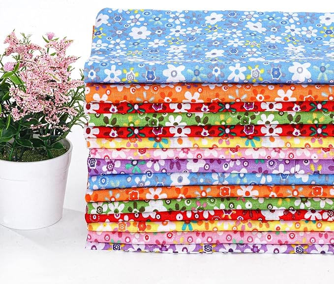 Kingdder 15 Pcs 20 x 20 Inch Cotton Fabric Floral Square Quilting Patchwork Flower Fabric Fat Quarter Colorful Printed Square Patchwork Fat Bundles for DIY Crafts Cloths Handmade Accessories Supplies
