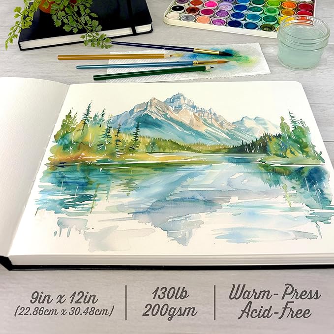 ArtSkills Watercolor Journal for Painting, 200 GSM Sketchbook with Watercolor Paper, 50 9” x 12” Sheets