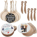 60pcs Wooden Ornaments, BetterJonny 3.15 * 2.56in Unfinished Natural Wood Slices with Holes Blank Wood Discs with 60pcs Jute Rope for DIY Christmas Decoration