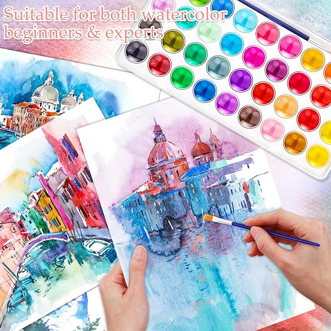 Nuanchu Christmas Gifts Bulk Watercolor Paint Washable Watercolor Paint Kits Palette and Brushes Portable Water Color Supplies for Adults, Beginners Artists Valentine Gift(20 Pack,36 Colors)
