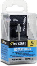 Kutzall Original Taper Rotary Burr, 1⁄8" Shaft, Coarse - Wood Carving Bit for Dremel, Foredom, DeWalt, Milwaukee. Abrasive Tungsten Carbide, 1⁄4" (6.3mm) Head Dia. X 1⁄2" (12.7mm) Length, T-14-E