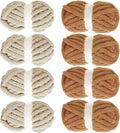 MABOZOO Assorted Chunky Yarn for Crocheting 8 Pack,Fluffy Jumbo Chenille Yarn,Soft Plush Yarn Bulky,Giant Thick Fuzzy Yarn for Hand or Arm Knitting,Khaki & Coffee(31.7 yds,8 oz Each Skein)