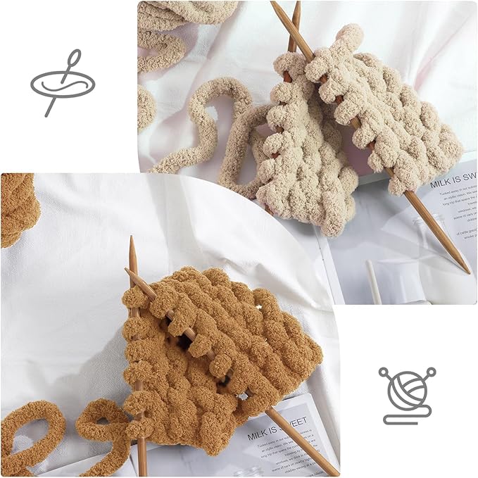 HOMBYS 8 Pack Assorted Chunky Yarn for Crocheting,Super Bulky Large Soft Fluffy Yarn,Plush Fuzzy Yarn,Thick Chenille Yarn for Hand Knitting/Arm Knitting,4 Khaki & 4 Coffee(27yds,8 oz Each Skein)