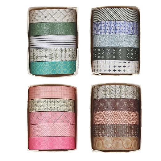 YUBX Simple Geometric Washi Tape Set 20 Rolls Minimal Patterns Decorative Thin Masking Tapes for Arts, DIY Crafts, Journals, Planners, Scrapbook, Wrapping (3 Jewel Tone)
