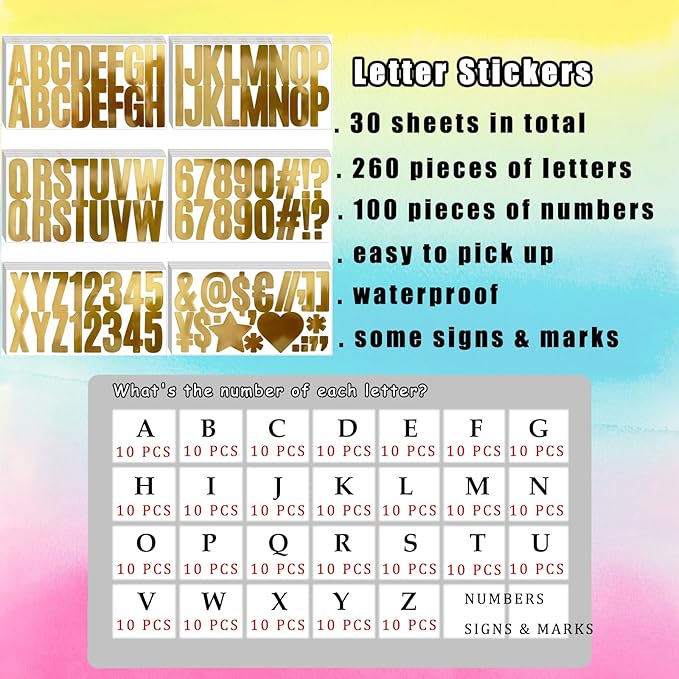 Bemeol 500 Pieces 30 Sheets Large Letter Stickers 2.5 Inch Alphabet Letter Stickers Self Adhesive Letters for Bulletin Board Mailbox Door Classroom Home Decor