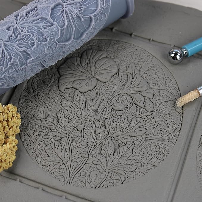 Wild Geranium Clay Texture Roller (4") - Flower Set #02 - Embossing Pattern Roller for Polymer & Ceramic Clay, Pottery & Crafts