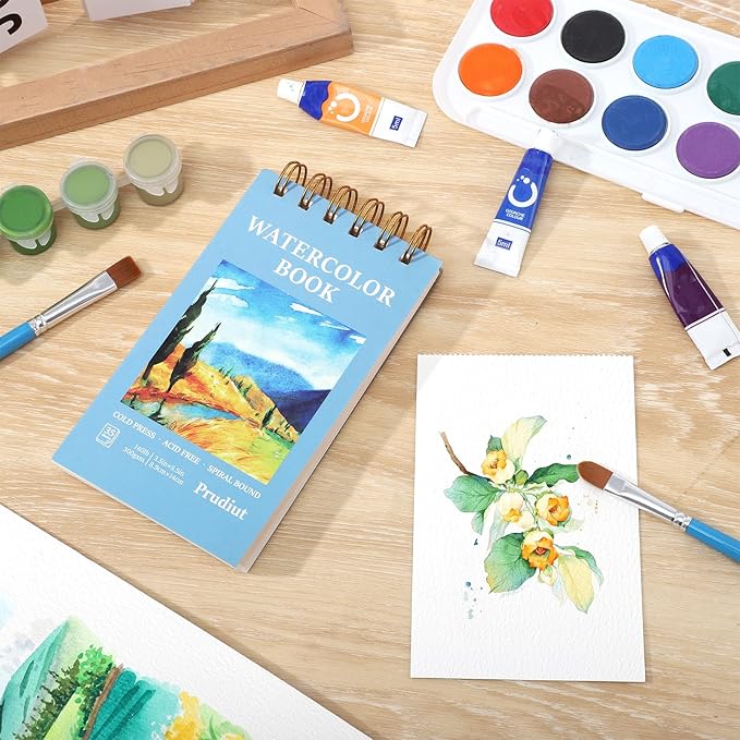 35 Sheets Watercolor Paper Pad 3.5x5.5 Inch, 140 lb/300 GSM Cold Press Water Color Paper Spiral Bound Watercolor Sketchbook for Art Painting, Journal, Drawing, Mixed Media
