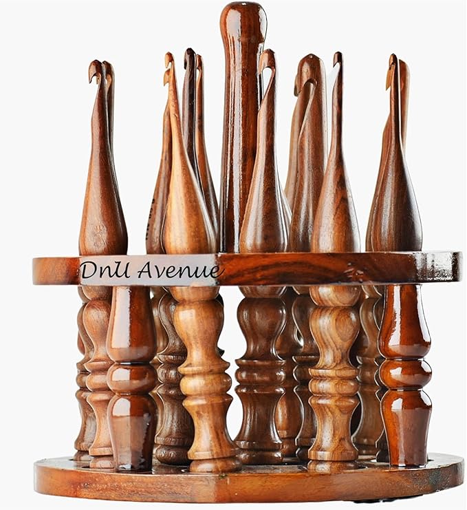 13-Piece Wooden Crochet Hook Set with Stand – Sizes 3.5mm to 12mm, Smooth Bamboo Crochet Hooks for Yarn, Ergonomic Knitting & Crochet Tools for Beginners & Experts