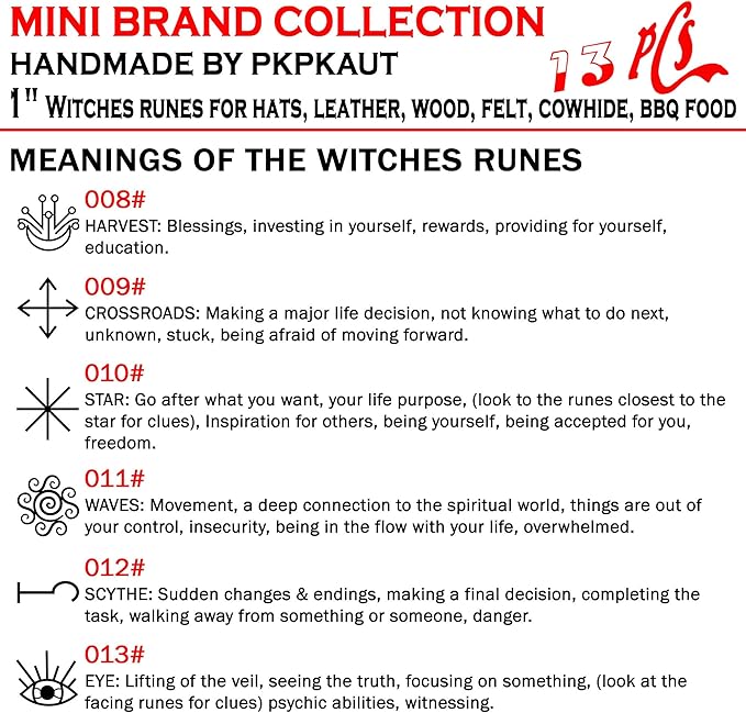 13Pcs Mini 1" Branding Irons, Witches Runes Custom Wood Branding Iron Personalized for Wood Working, Leather Hats, Felt, Cowhide, BBQ Brander & Bread Logo, Steak Branding Iron for Food