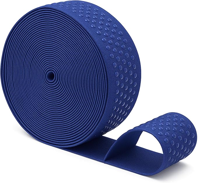 Mandala Crafts 1.5 Inch Elastic Silicone Gripper Tape for Clothing - 10 Yds Dotted Non Slip Elastic Band for Sewing - Navy Blue Silicone Flat Fabric Stretchy Ribbon Straps