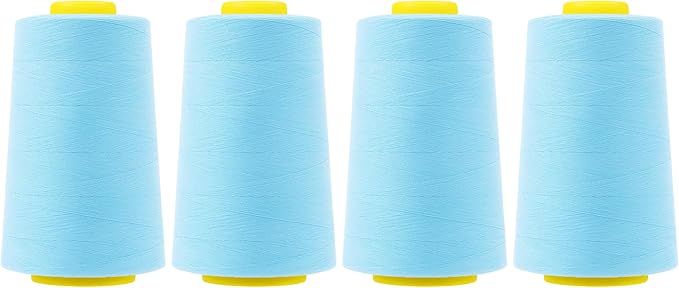 Mandala Crafts 4 Pack of Serger Threads Cones Spools - 40S/2 24000 Yards Polyester Pale Blue Threads for Sergers Machine and Overlock Quilting Sewing Machine