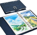 Vienrose 9" x 7" 3 Ring Watercolor Sketchbook, Faux Leather Cover Professional Art Journal with Detachable 24 Sheets 48 Pages, Ideal for Water Coloring, Sketching, Painting, Navy