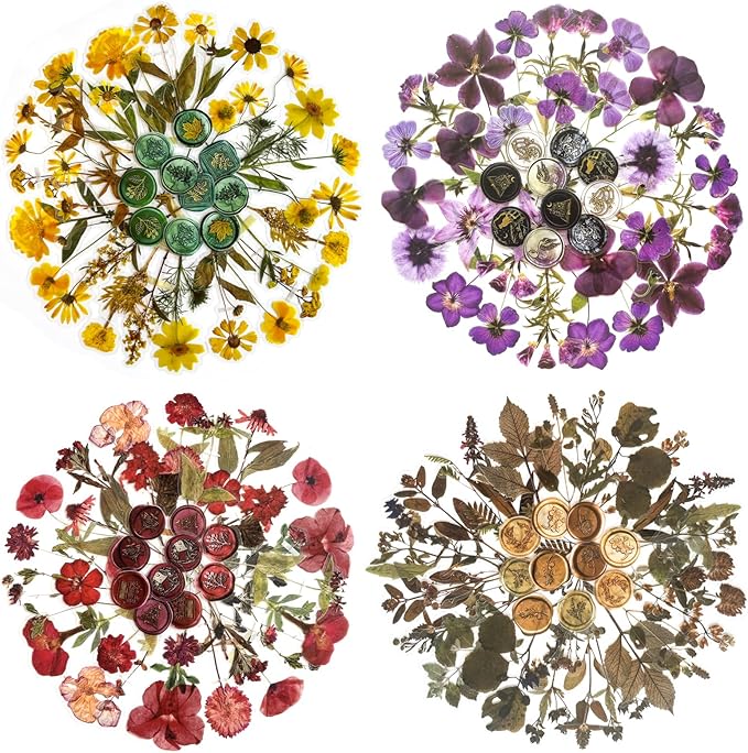 Yoksas Pressed Flower Wax Seal Stickers Set - 320Pcs Dried Flowers Plant Stickers for Junk Journaling,Scrapbook,Planner,Resin Art