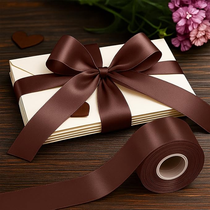 Fullive 1 1/2 Inch Brown Ribbon, 30 Yards Ribbon for Gift Wrapping, Polyester Ribbons for Flower Bouquet for Birthday Holiday Christmas Decorations DIY Bows Wrapping Bouquet Floral Arrangements