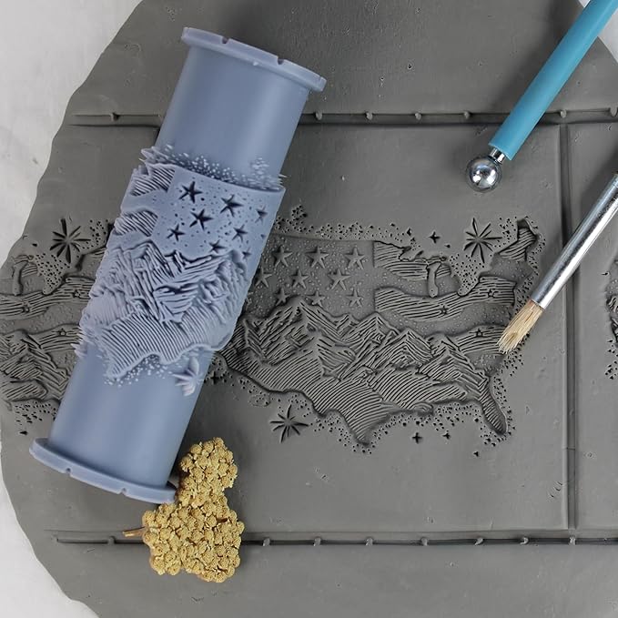 USA Outline Clay Texture Roller (4") - America Set #01 - Embossing Pattern Roller for Polymer & Ceramic Clay, Pottery & Crafts