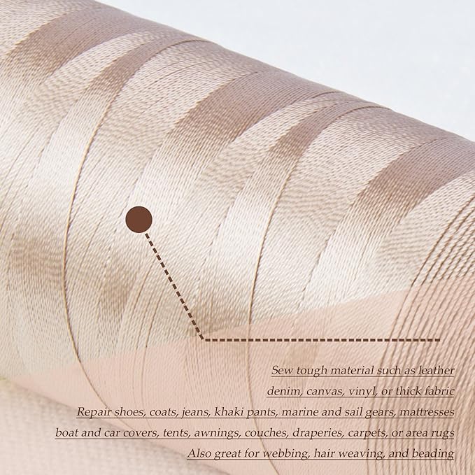 4Pcs Beige Nylon Thread for Sewing,210d/3 Upholstery Thread Heavy Duty,4 Cone of 1500 Yards Each Leather, Weave Needle,Serger Overlock Machine for Sewing Hair