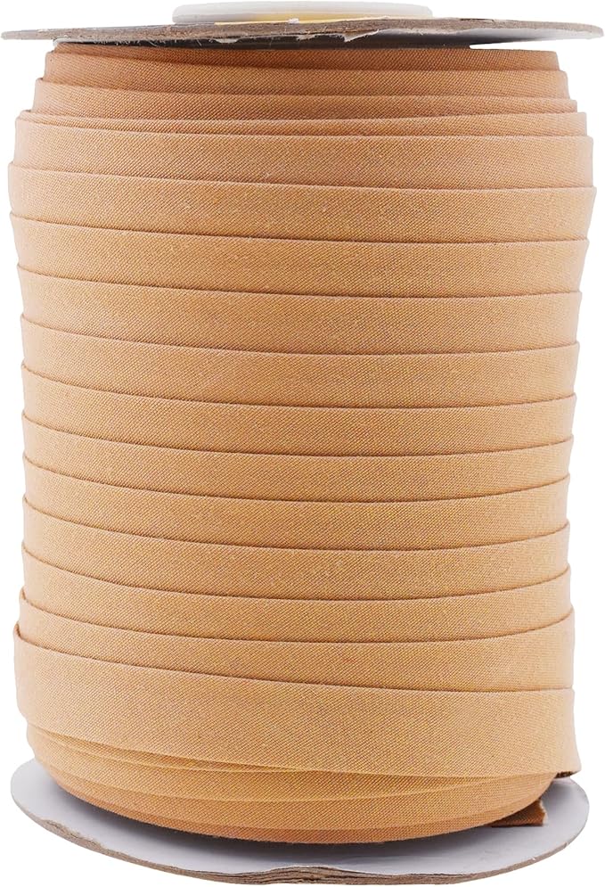 Mandala Crafts 55 Yards 1/2 Inch Tan Double Fold Bias Tape for Sewing - Bias Binding Tape for Quilting Binding, Hemming, Seam, and Fabric Piping