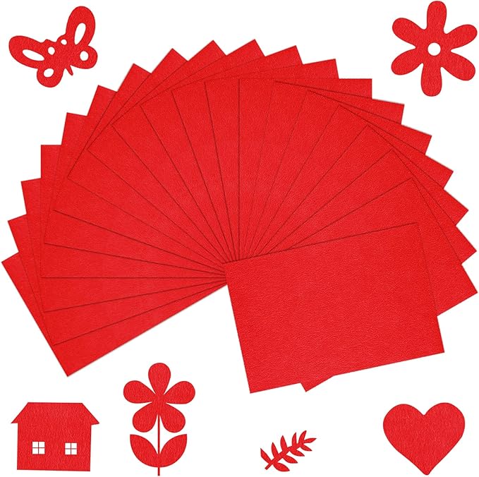 20 Pcs Red Felt Fabric Sheet 8" x 12" Assorted Color Felt Fabric Sheets for Crafts DIY Handcraft Sewing Squares Patchwork Nonwoven