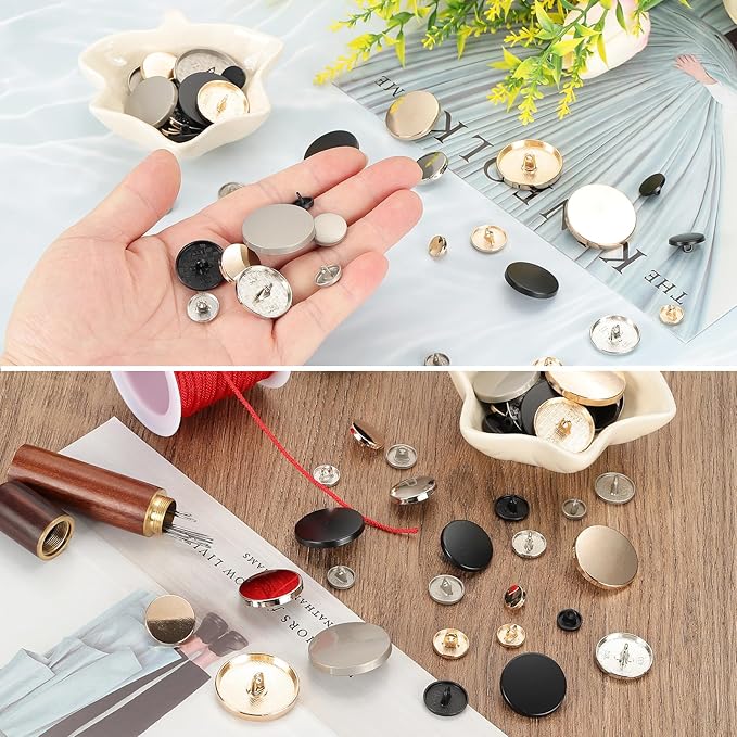 HARFINGTON 50pcs 24L Metal Round Flat Sewing Buttons 15mm Alloy Shank Craft Replacement Button for Men Women Suit Woolen Coat Shirt Trousers Sewing Crafts, Grey
