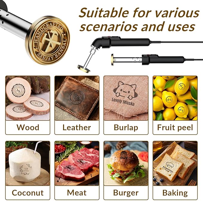 Custom Electric Branding Iron for Wood, Adjustable Temperature, Personalized Logo Wood Burning Stamp for Leather, Food, DIY Woodworking Tools, Gift for DIY Woodworkers