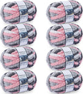 Chunky Yarn for Hand Knitting - #10 Chunky Chenille Blanket Yarn, Jumbo Big Thick Chunky Yarns for Crocheting, Tie Dye Bulky Knit Yarns, 8 Skein (25 yds 8 oz Each Skein), Pink & Grey & White