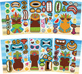 24 Sheets Summer Stickers, Make a Tiki Face Sticker, Tropical Hawaiian Stickers Make Your Own Tiki Sticker for Kids Summer Luau Party Favors Decoration