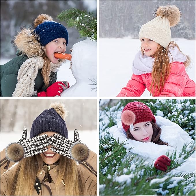 60 Pcs Faux Fur Pom Pom for Hats - 4.5 Inch Soft Pompoms with Elastic Loop Removable Knitting Hat Accessories for Shoes Scarves Gloves Bags Crafts Keychain (30 Colors)