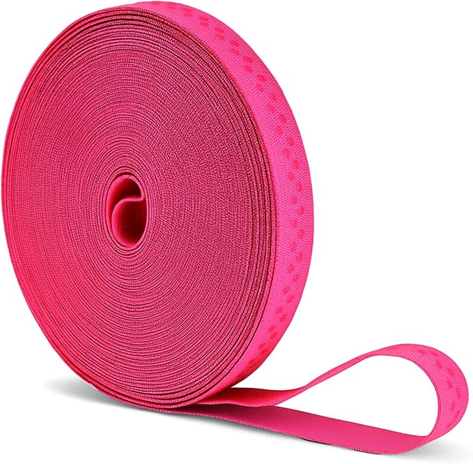 Mandala Crafts 0.5 Inch Elastic Silicone Gripper Tape for Clothing - 10 Yds Dotted Non Slip Elastic Band for Sewing - Hot Pink Silicone Flat Fabric Stretchy Ribbon Straps