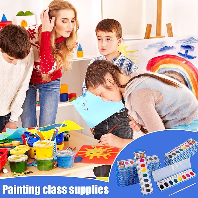 40 Pack Watercolor Paint Set Bulk,8 Colors Washable Paint Set for Kids and Adults,Water Color Paints with Brushes for Party Favors, Gifts, Art Activitie