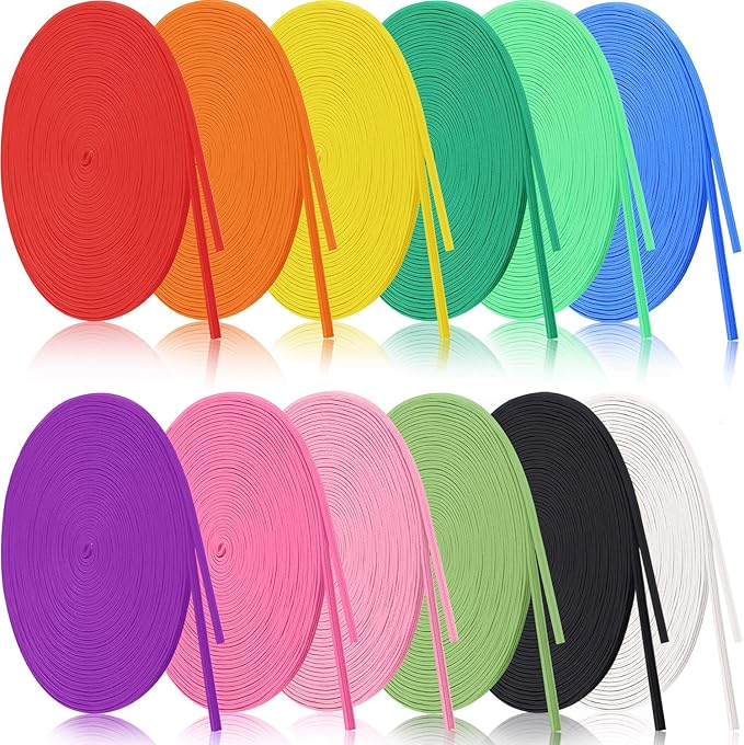 WILLBOND 12 Rolls Colorful Elastic Cord - Heavy Duty Stretch Knitted Flat Band for Sewing Crafts DIY Comforter Cuffs (1/8 Inch X 8.8 Yard, Bright Color)