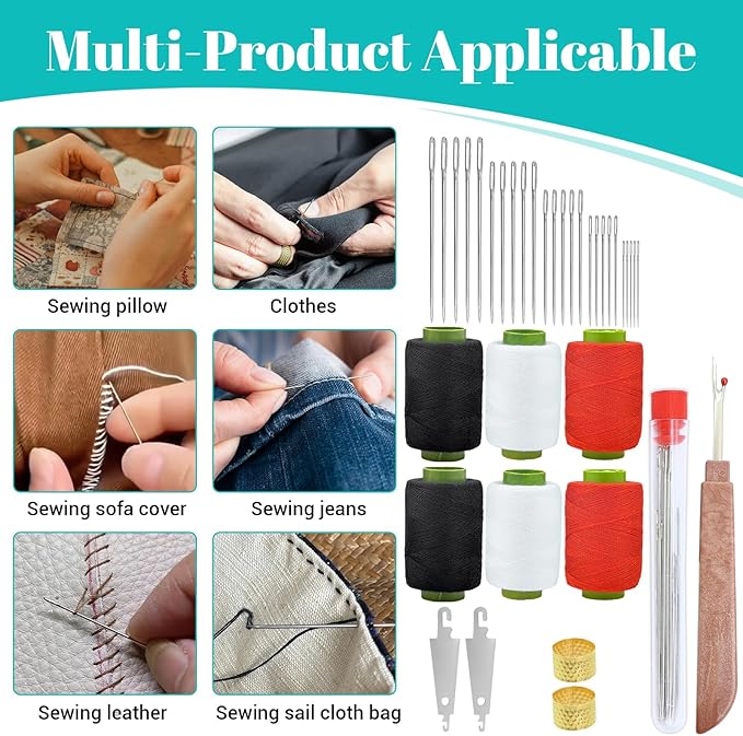 37PCS Big Eye Steel Sewing Needles Kit, Stainless Steel Sewing Needle for Hand Sewing, Big Eye Steel Needles Set, Long & Thin Handmade Quilting & Sewing Needles Kit for DIY Sewing