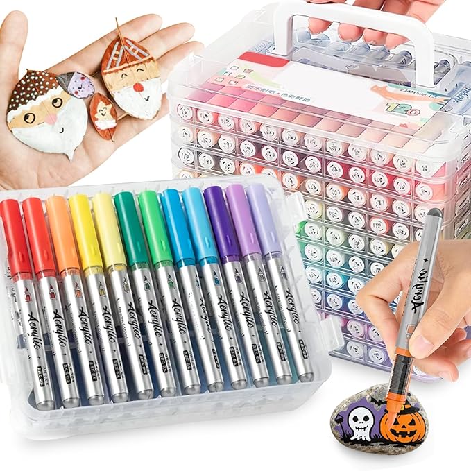 Woomer Acrylic Markers 120 Colors, Durable Brush Tip Acrylic Paint Pens Paint Markers for Rock Painting Glass Wood Stone Fabric, Art Supplies