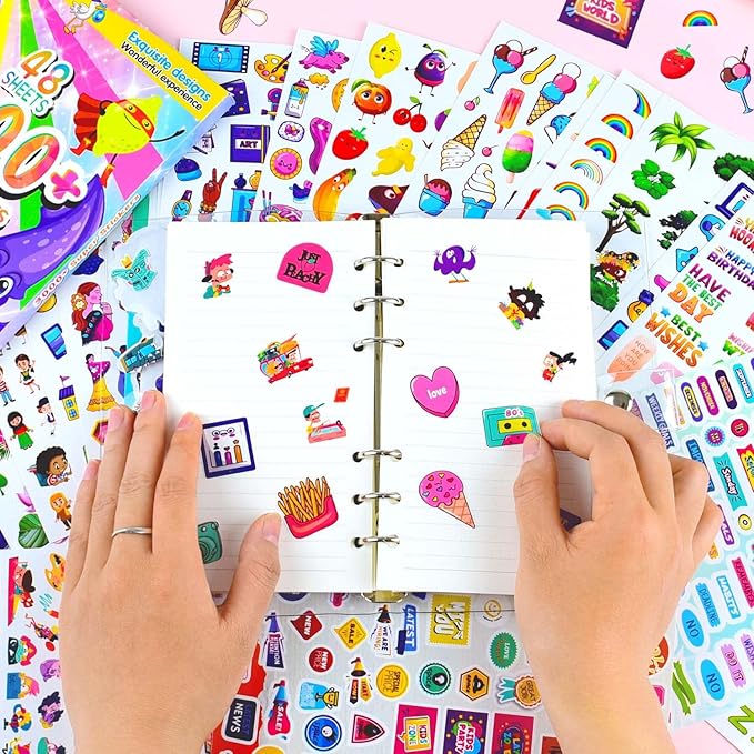 Stickers for Kids, Dcuminkel 3000+ Cute Stickers, 48 Sheets Super Colorful Stickers for Kids, Students, Teachers, Adults, Teens.Great Gift forTeens’s Birthday, Christmas Halloween or Holiday.