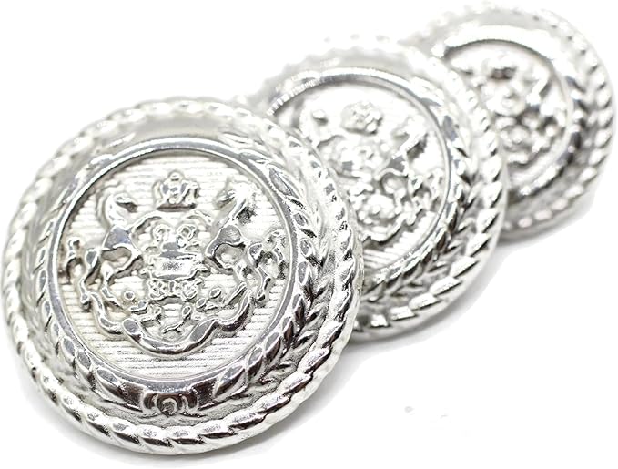 Silver Metal Shank Buttons - 12 Pcs - 3 Size Options - Twin Horse Round Metal Shank Buttons for Men Women Blazer Coat Uniform Shirt Suit and Jacket Sewing Craft DIY N7302