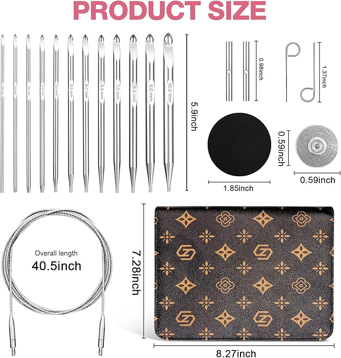 Vdsfand Tunisian Crochet Hooks Set-12 Hooks(3mm-10mm) Aluminium Interchangeable Crochet Hooks with Cable,Ergonomic Grips Afghan Crochet Knitting Needles for Crocheting (26)