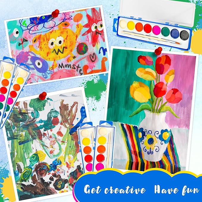 42 Pack Watercolor Paint Set for Kids - 8 Washable,Bright Colors with Paintbrush Watercolor Paint Bulk for Kids Party Favors,Classrooms Supplies,Art Lessons