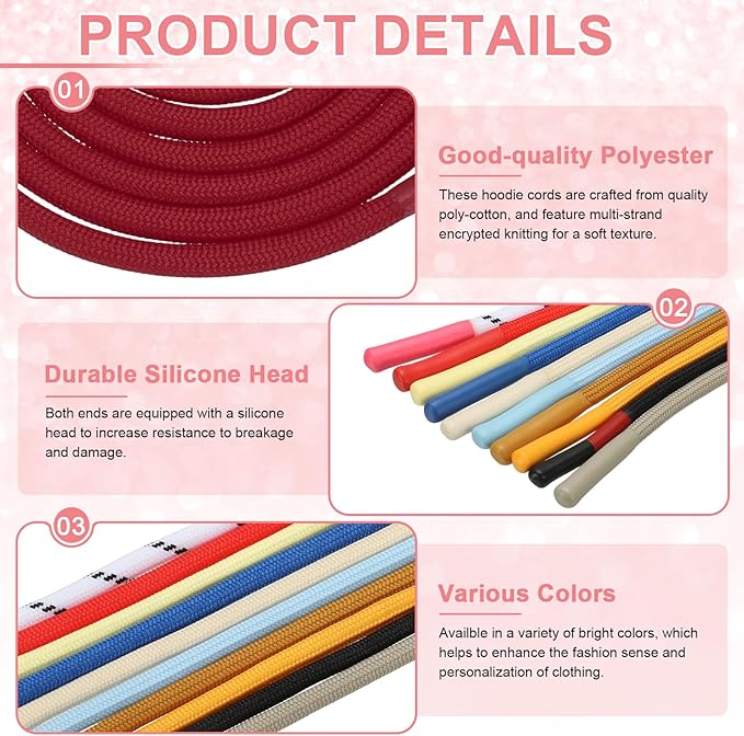 uxcell 2pcs 53inch Drawstring Cords Replacement Drawstring Hoodie String Sewing Tool with Easy Threader for Hoodie Sweatpants Jackets Pants Hats Coats Bags, Wine Red