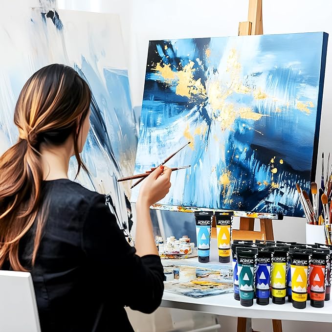 AUREUO Blue Grey Acrylic Paint, 4 Fl Oz / 120ml Single Tube, Rich Pigment Art Craft Paints for Canvas, Rocks, Wood, Ceramic, Fabric - Art Supplies for Beginners, Professionals, Artists