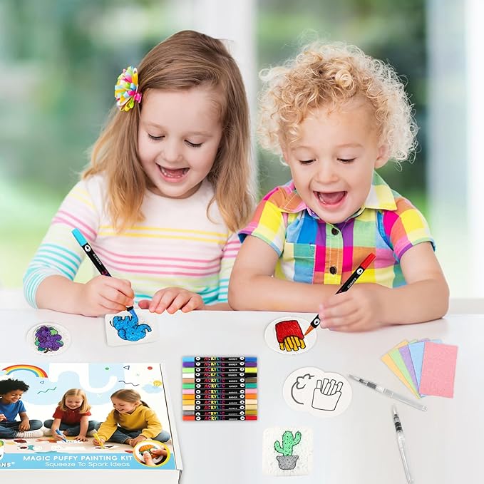 67pcs Magic Foam Texture Painting Kit,Magic Puffy Paint Include 30 Foam Texture Paper,24 Color Acrylic Puffy Markers,Aqua Puffs,aqua puffs for kids,Art Supplies for Kids,Creative Gifts for Christmas