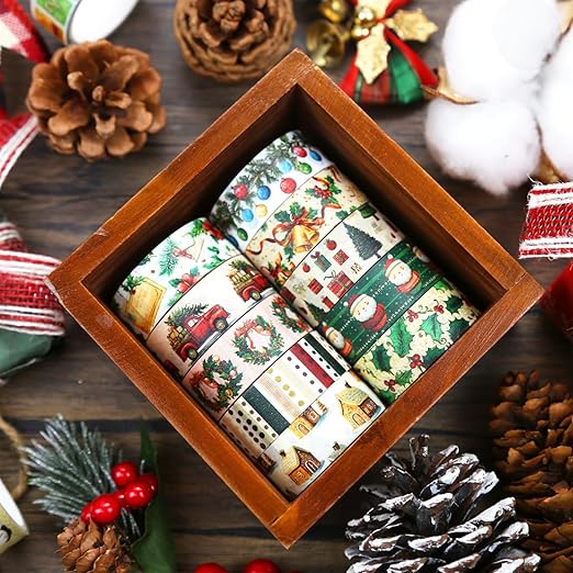 12 Rolls Christmas Washi Tape Set, Vintage Cartoon Xmas Decorative Tape Santa Holiday Retro Masking Tape for Journaling Supplies, Junk Journal, Scrapbooking, DIY Arts & Crafts, Gift Wrapping