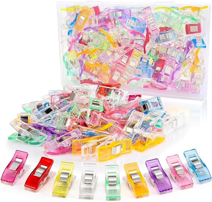 Sewing Clips, 100 Pcs with Plastic Box, Assorted Colors Quilt Clips Quilting Clips for Fabric Clips for Sewing and Quilting, Fabric Sewing Binding Crafting Clips, Bag Clips, Sewing Tools