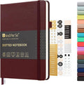 &And Per Se Dotted Journal Notebook, A5 Hardcover Leather Bullet Dotted Journal, 160 Pages 100 gsm Thick Paper，3 Sheets of Stickers Included - 5.7'' x 8''（Dark Red）