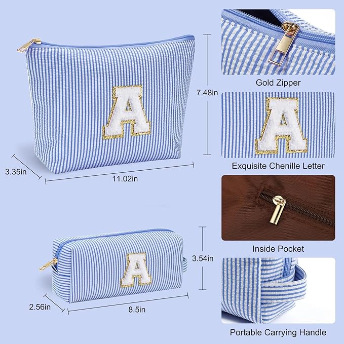 YOOLIFE Initial Makeup Bag for Women, Initial Cosmetic Bag Travel Toiletry Bags for Women Mom Birthday Gifts for Girls Mom Daughter Teacher Sister Kids Teen Girl Gifts Blue E