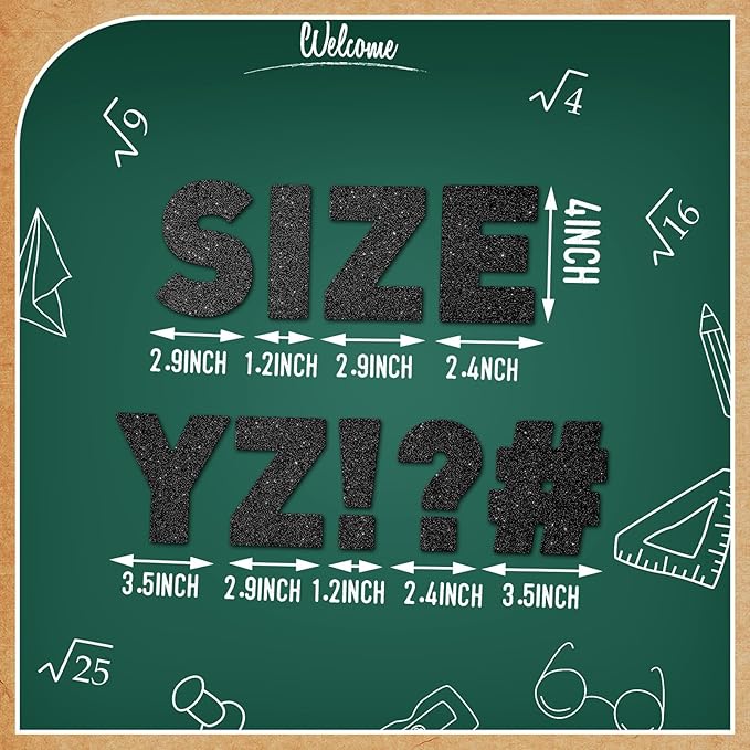 Harloon 232 Pcs 24 Sheets Large Glitter Letter Stickers Big Font Alphabet Letter Self Adhesive Letters Kit Mailbox Stickers for Mailbox Bulletin Boards Classroom Home(Black,4 Inch)