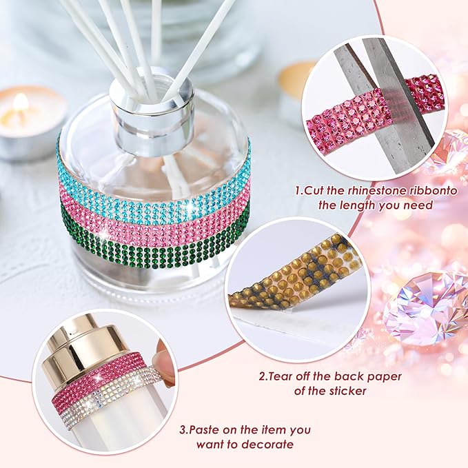 Rhinestone Ribbon Self Adhesive Crystal Rhinestones, 9-Rolls Bedazzling Strips, 9-Yard Rhinestone Strips for DIY Craft, Rhinestones Tape Self Adhesive