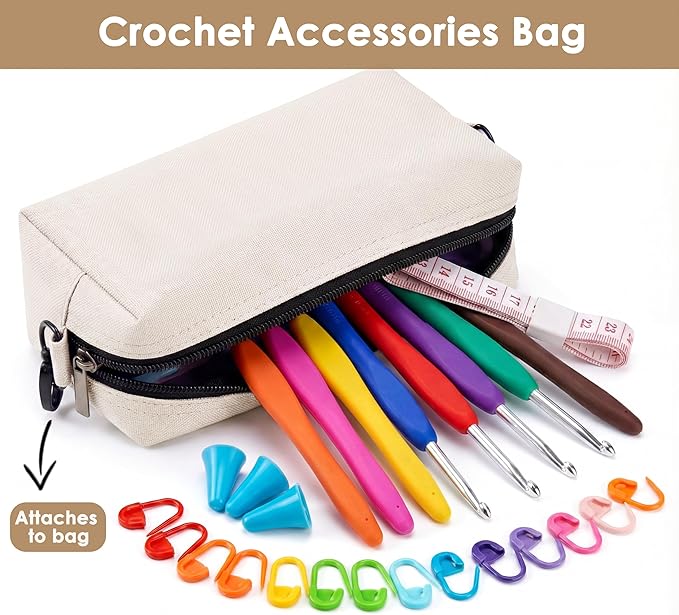 Yarn Bag Organizer, Expandable Knitting Bag Storage Crochet Bag, Portable Yarn Storage Tote Bags Organizer for Crocheting Accessories Yarn Holder for Crochet Lovers with Case, White