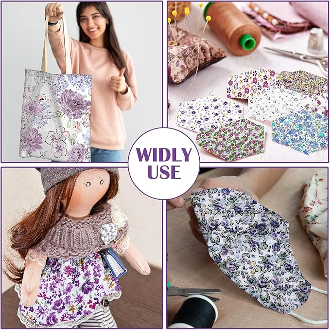 Kinlop 600 Pcs 4 x 4 Inch Cotton Fabric Square Precut Quilting Squares Printed Floral Patchwork Fabric Bundles for DIY Craft Sewing Clothing Accessory(Purple)