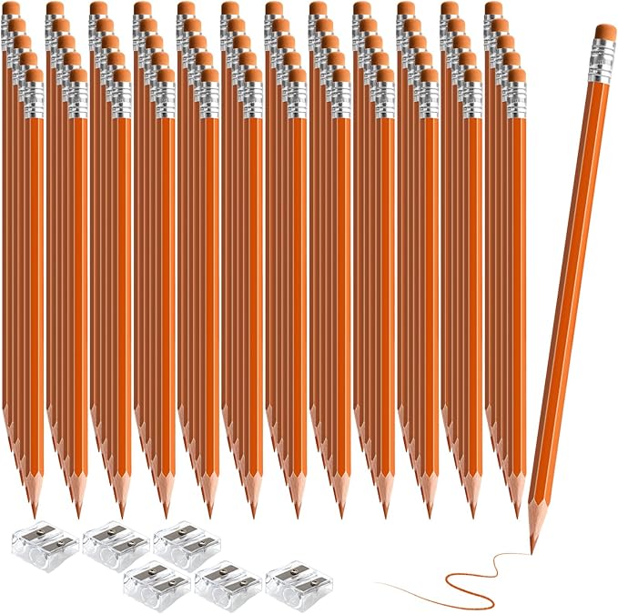 120 PCS Orange Checking Pencils Erasable Colored Pencils with Eraser Pre-Sharpened 2 HB for Checking, Grading, Tests & Office/School Supplies (Orange)