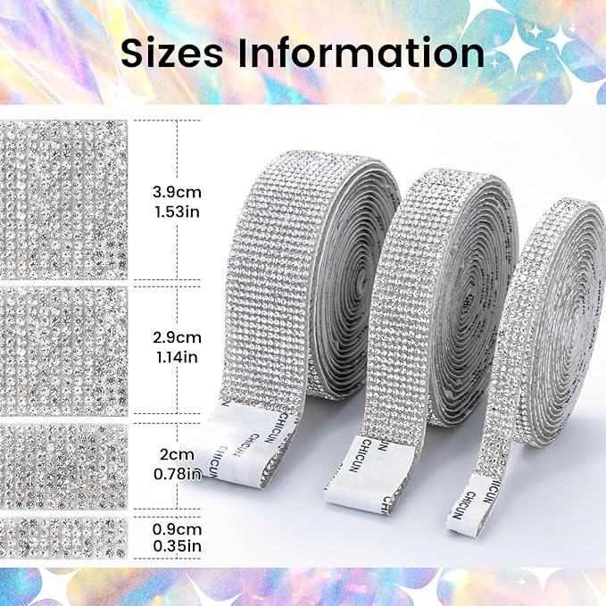 Novani Self Adhesive Rhinestone Ribbon, 1.53 Inch Wide 3 Yards 1 Roll, Silver Crystal Diamond Bling Strips for DIY Crafts, Home Decor, Clothing,Shoes, Car Decoration（Silver）